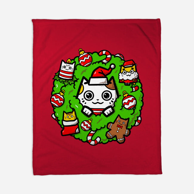 Catmas Holiday Wreath-None-Fleece-Blanket-bloomgrace28
