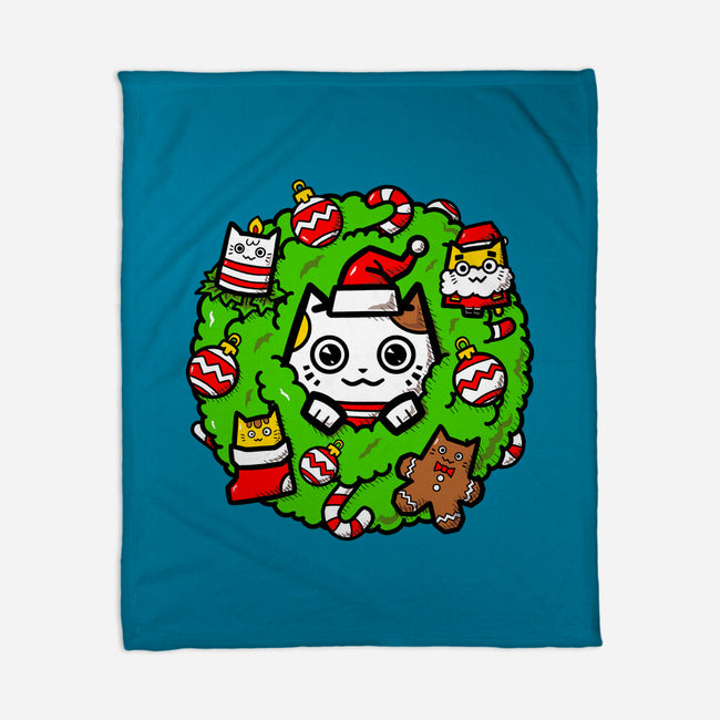 Catmas Holiday Wreath-None-Fleece-Blanket-bloomgrace28