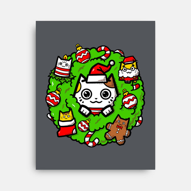 Catmas Holiday Wreath-None-Stretched-Canvas-bloomgrace28
