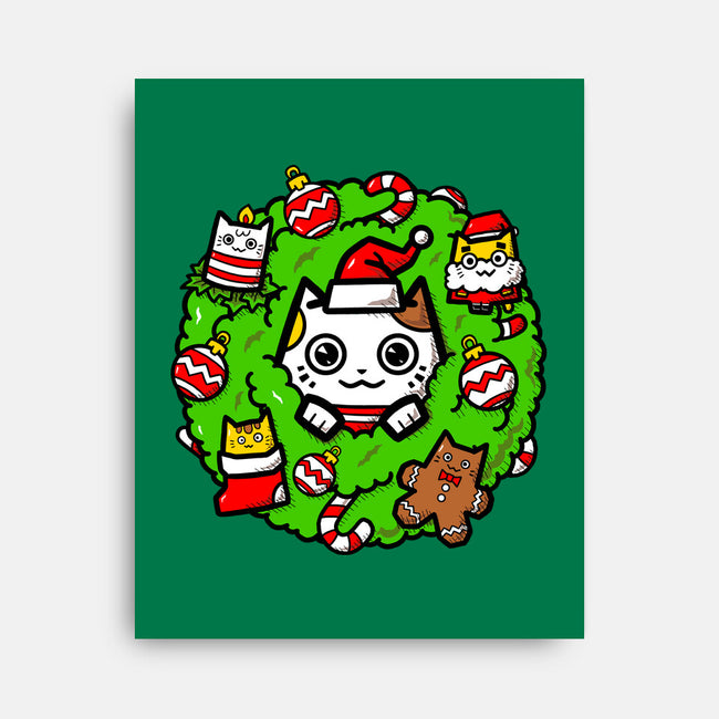 Catmas Holiday Wreath-None-Stretched-Canvas-bloomgrace28