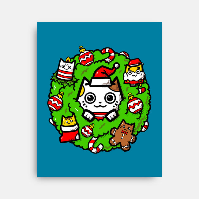 Catmas Holiday Wreath-None-Stretched-Canvas-bloomgrace28
