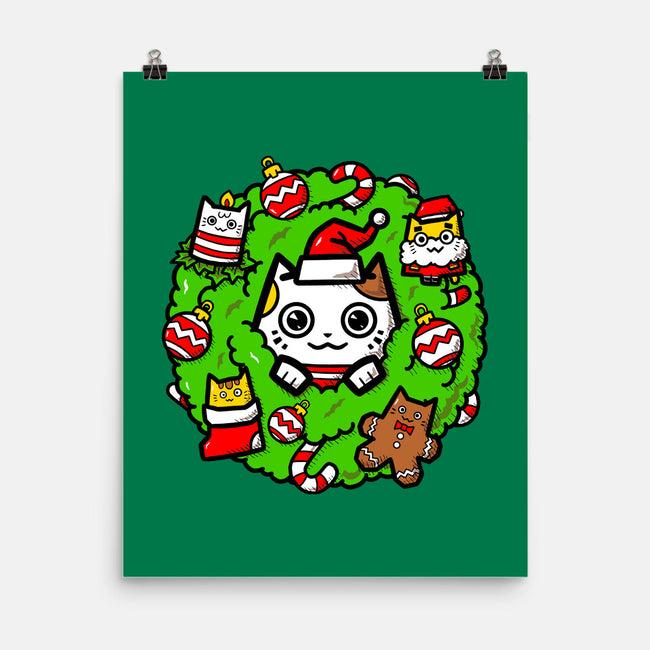 Catmas Holiday Wreath-None-Matte-Poster-bloomgrace28