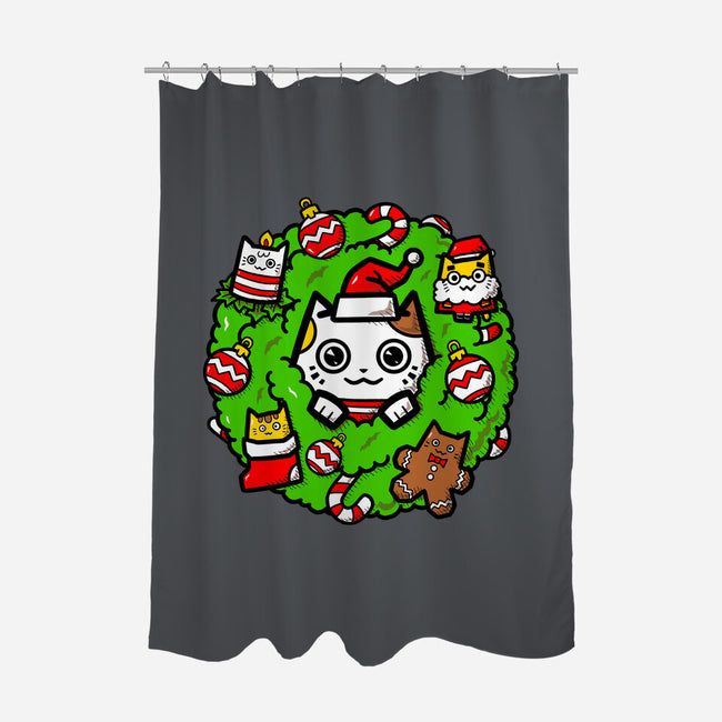 Catmas Holiday Wreath-None-Polyester-Shower Curtain-bloomgrace28