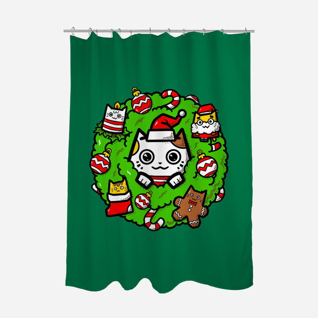 Catmas Holiday Wreath-None-Polyester-Shower Curtain-bloomgrace28