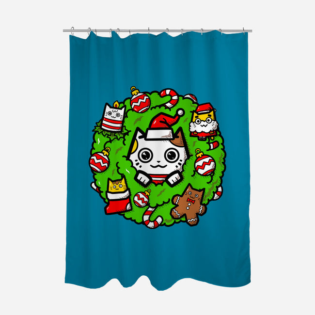 Catmas Holiday Wreath-None-Polyester-Shower Curtain-bloomgrace28