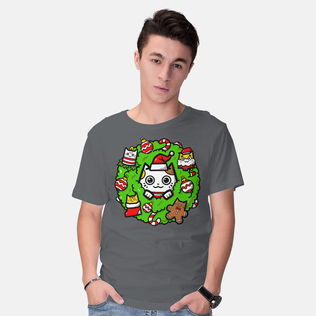 Catmas Holiday Wreath-Mens-Basic-Tee-bloomgrace28