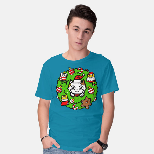 Catmas Holiday Wreath-Mens-Basic-Tee-bloomgrace28