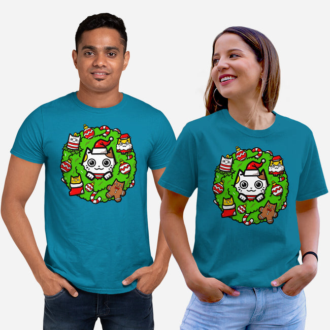 Catmas Holiday Wreath-Unisex-Basic-Tee-bloomgrace28