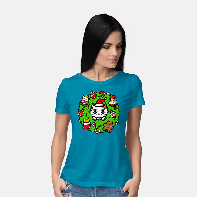 Catmas Holiday Wreath-Womens-Basic-Tee-bloomgrace28
