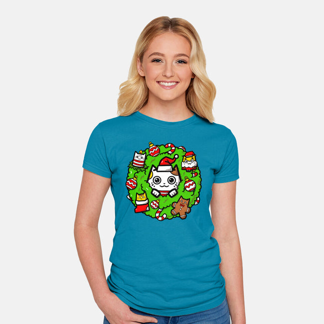 Catmas Holiday Wreath-Womens-Fitted-Tee-bloomgrace28