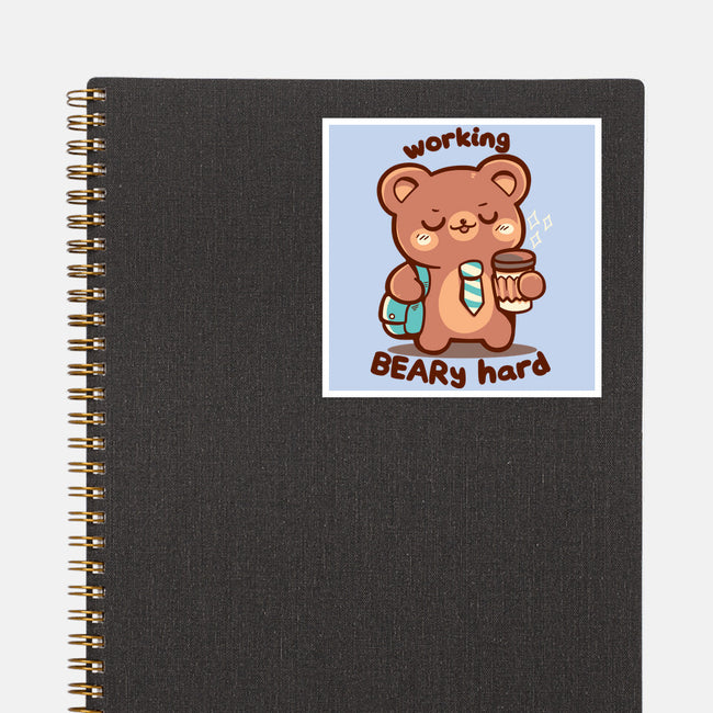Working Beary Hard-None-Glossy-Sticker-TechraNova