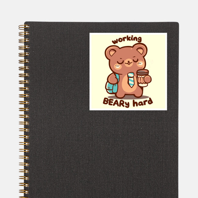 Working Beary Hard-None-Glossy-Sticker-TechraNova