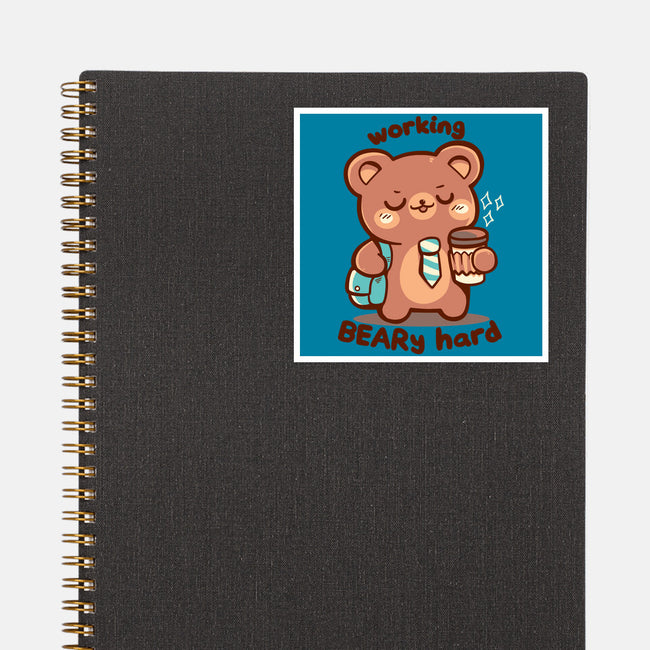 Working Beary Hard-None-Glossy-Sticker-TechraNova