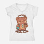 Working Beary Hard-Womens-V-Neck-Tee-TechraNova