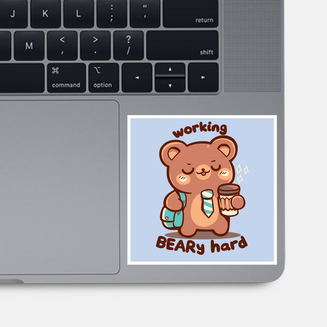Working Beary Hard-None-Glossy-Sticker-TechraNova