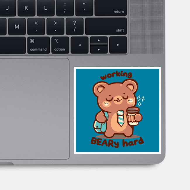 Working Beary Hard-None-Glossy-Sticker-TechraNova