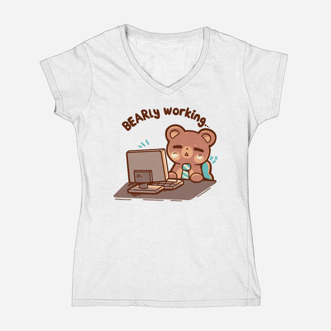 Bearly Working-Womens-V-Neck-Tee-TechraNova