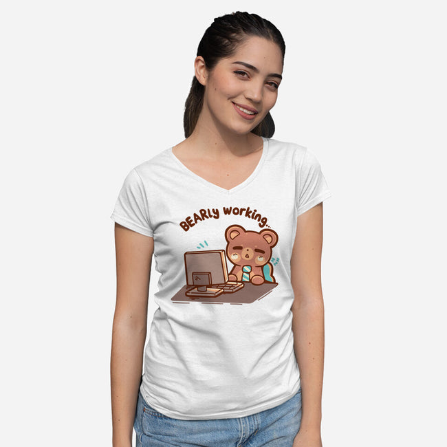 Bearly Working-Womens-V-Neck-Tee-TechraNova