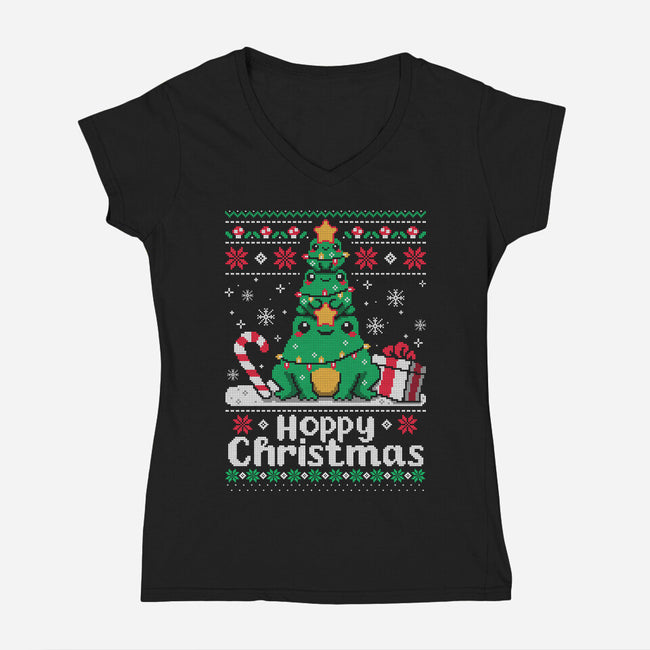 Hoppy Christmas Tree Frog-Womens-V-Neck-Tee-NemiMakeit