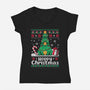 Hoppy Christmas Tree Frog-Womens-V-Neck-Tee-NemiMakeit
