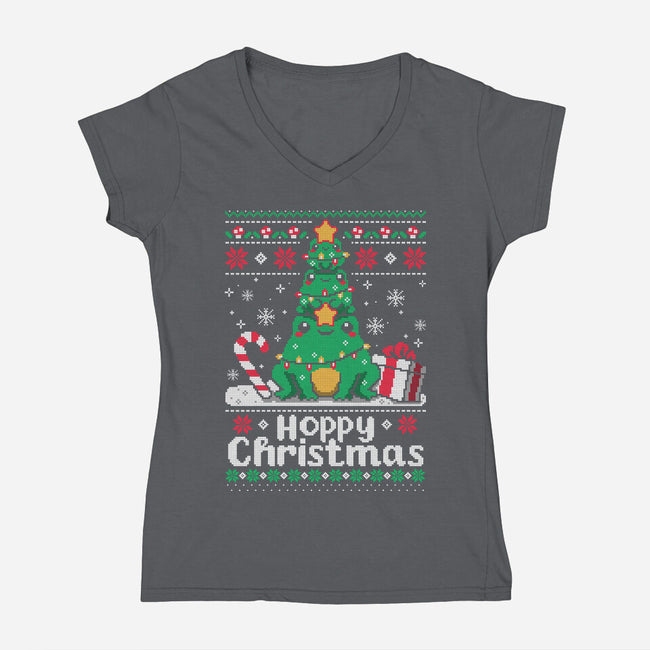 Hoppy Christmas Tree Frog-Womens-V-Neck-Tee-NemiMakeit