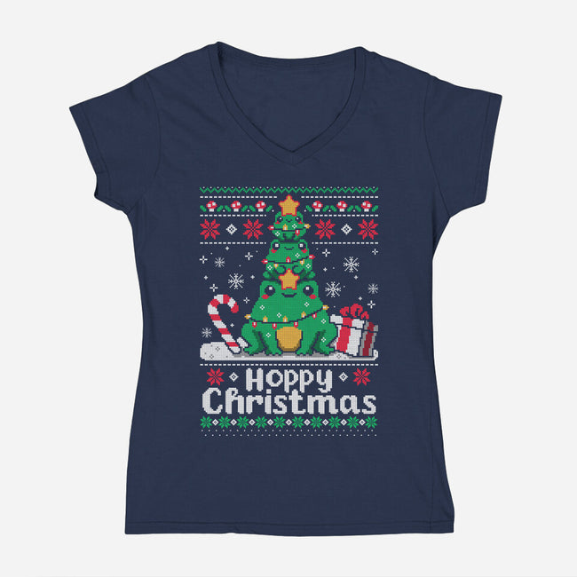 Hoppy Christmas Tree Frog-Womens-V-Neck-Tee-NemiMakeit