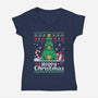Hoppy Christmas Tree Frog-Womens-V-Neck-Tee-NemiMakeit