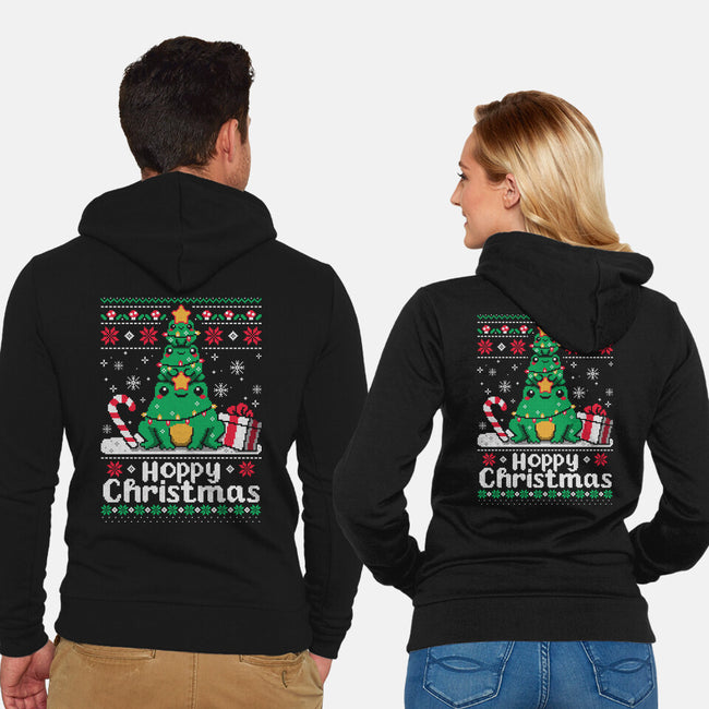 Hoppy Christmas Tree Frog-Unisex-Zip-Up-Sweatshirt-NemiMakeit