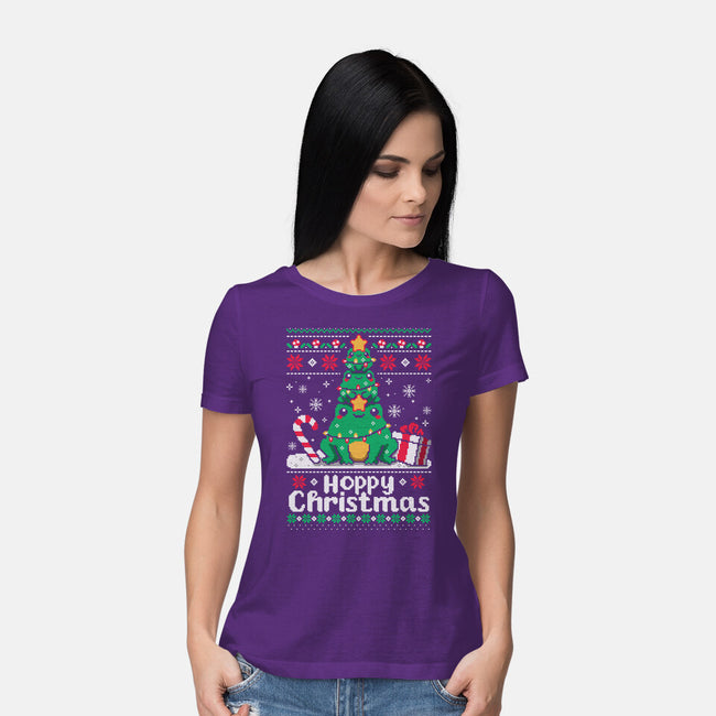 Hoppy Christmas Tree Frog-Womens-Basic-Tee-NemiMakeit