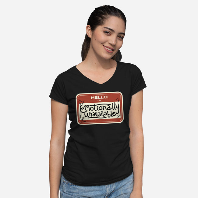 I'm Emotionally Unavailable-Womens-V-Neck-Tee-tobefonseca
