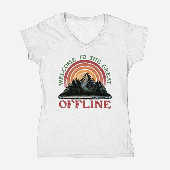 Welcome To The Great Offline-Womens-V-Neck-Tee-glitchygorilla