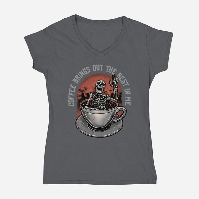 Coffee Brings Out The Best In Me-Womens-V-Neck-Tee-glitchygorilla