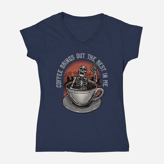 Coffee Brings Out The Best In Me-Womens-V-Neck-Tee-glitchygorilla