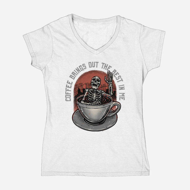 Coffee Brings Out The Best In Me-Womens-V-Neck-Tee-glitchygorilla