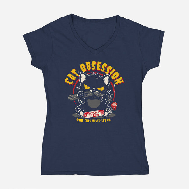 Cat Obsession-Womens-V-Neck-Tee-OPIPPI