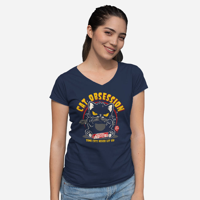 Cat Obsession-Womens-V-Neck-Tee-OPIPPI