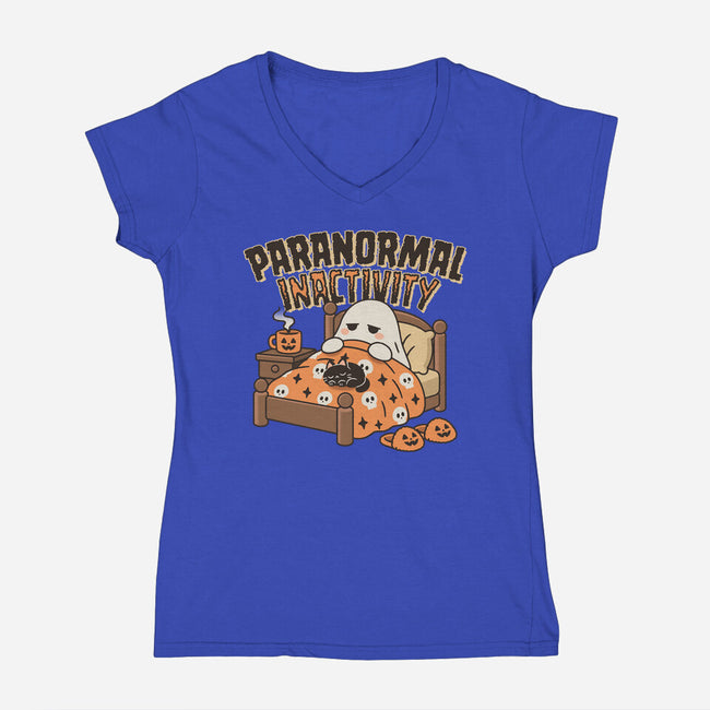 Spooky Paranormal Inactivity-Womens-V-Neck-Tee-Popnotic