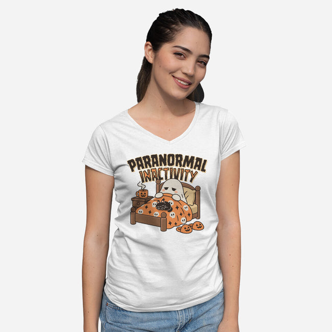 Spooky Paranormal Inactivity-Womens-V-Neck-Tee-Popnotic