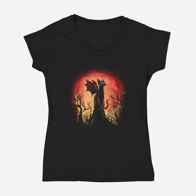 Dragon Cat-Womens-V-Neck-Tee-zascanauta