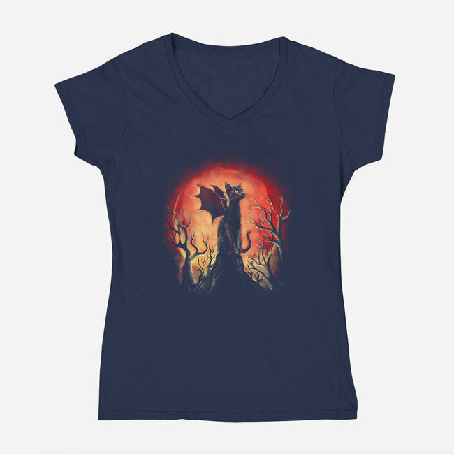 Dragon Cat-Womens-V-Neck-Tee-zascanauta