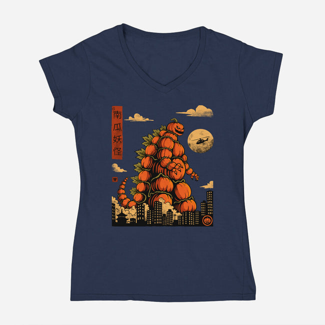 Pumpkin Kaiju-Womens-V-Neck-Tee-erion_designs