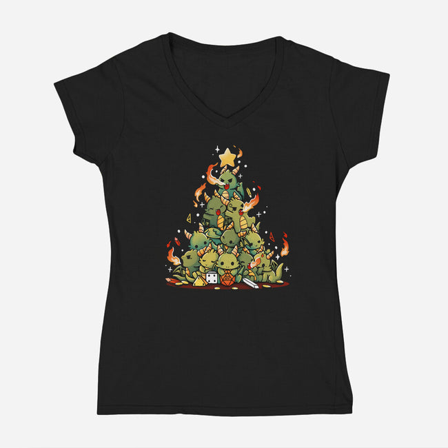 Christmas Tree Dragons-Womens-V-Neck-Tee-Vallina84