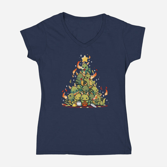Christmas Tree Dragons-Womens-V-Neck-Tee-Vallina84
