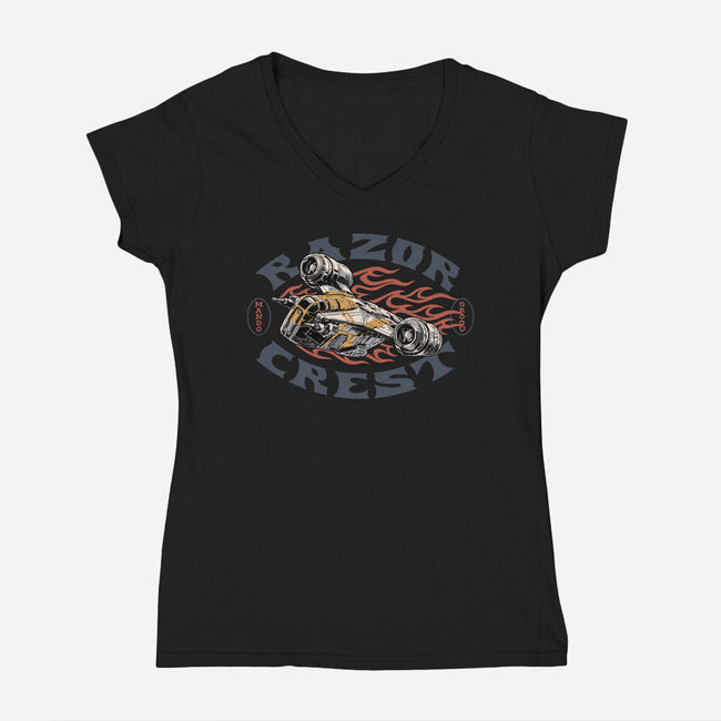 Razor Crest-Womens-V-Neck-Tee-Wheels
