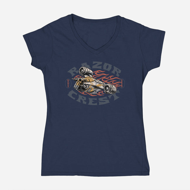 Razor Crest-Womens-V-Neck-Tee-Wheels
