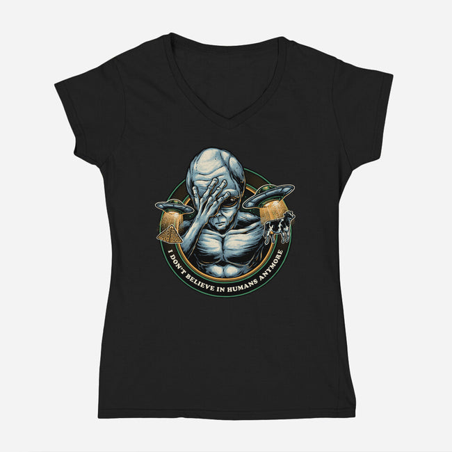 I Don't Believe In Humans Anymore-Womens-V-Neck-Tee-glitchygorilla