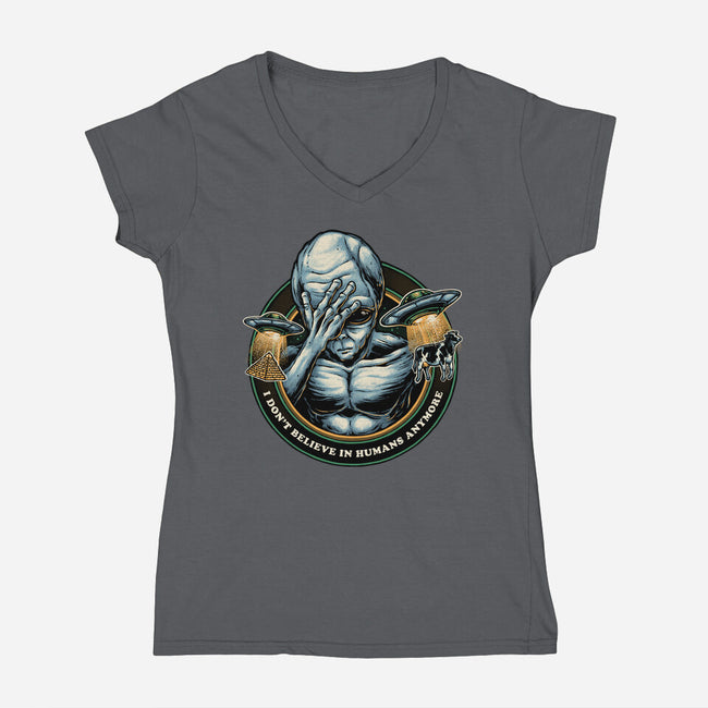 I Don't Believe In Humans Anymore-Womens-V-Neck-Tee-glitchygorilla