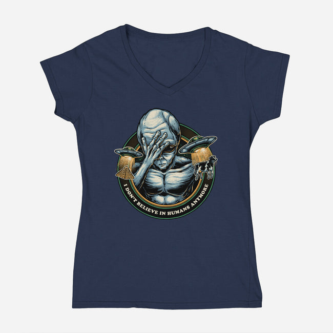 I Don't Believe In Humans Anymore-Womens-V-Neck-Tee-glitchygorilla