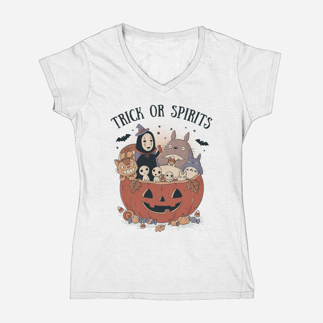 Trick Or Spirits-Womens-V-Neck-Tee-GODZILLARGE