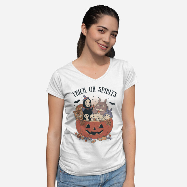 Trick Or Spirits-Womens-V-Neck-Tee-GODZILLARGE